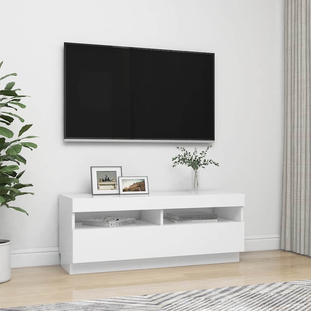TV-Møbel Hvit TV-benk med LED-lys 100x35x40 cm