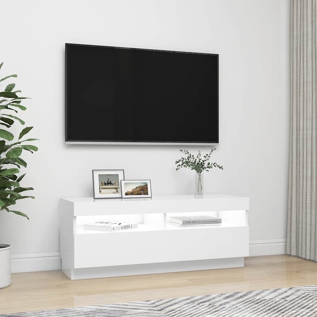 TV-Møbel Hvit TV-benk med LED-lys 100x35x40 cm