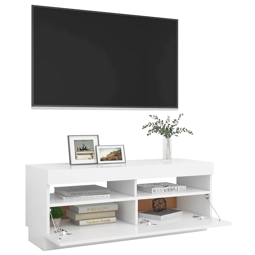 TV-Møbel Hvit TV-benk med LED-lys 100x35x40 cm