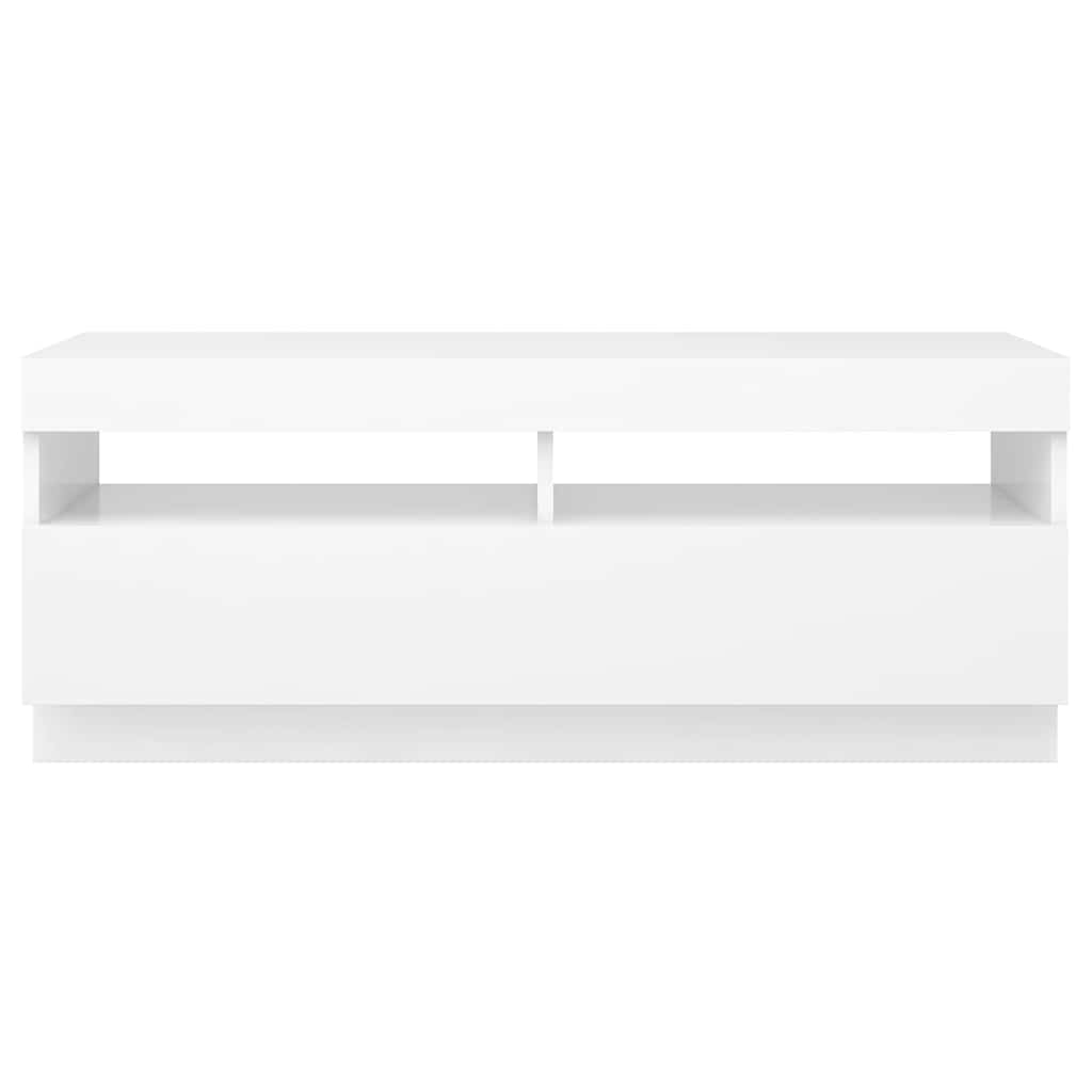 TV-Møbel Hvit TV-benk med LED-lys 100x35x40 cm