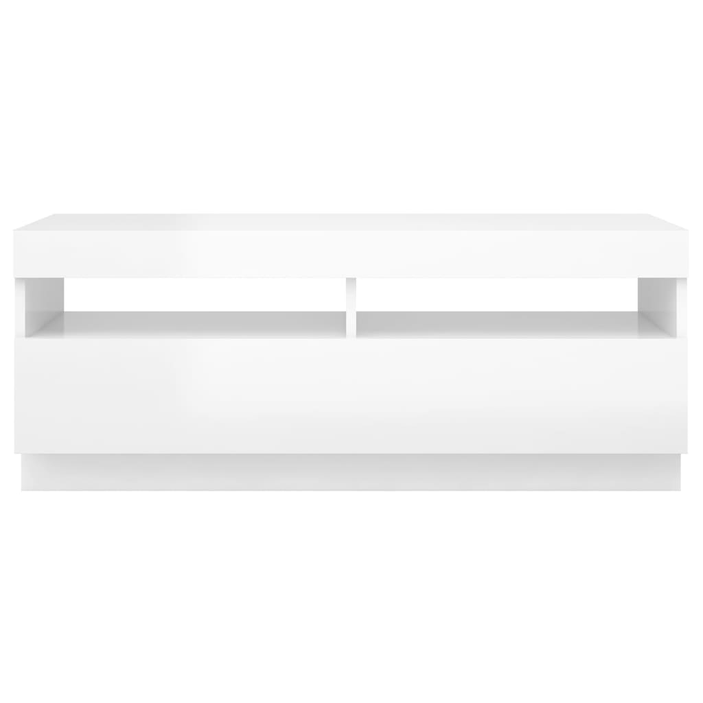 TV-Møbel Høyglans Hvit TV-benk med LED-lys 100x35x40 cm