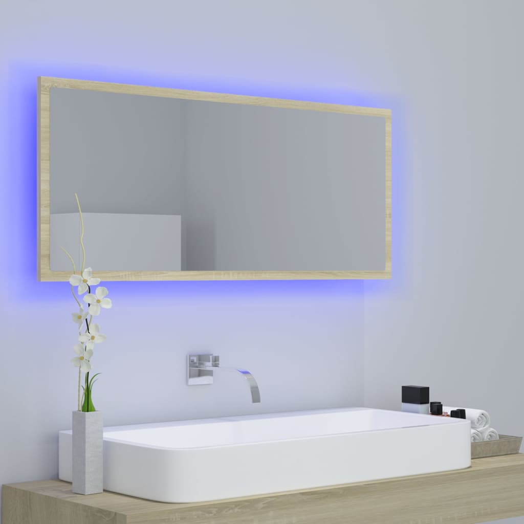Baderomsspeil LED Sonoma Eik 100x8,5x37 cm akryl