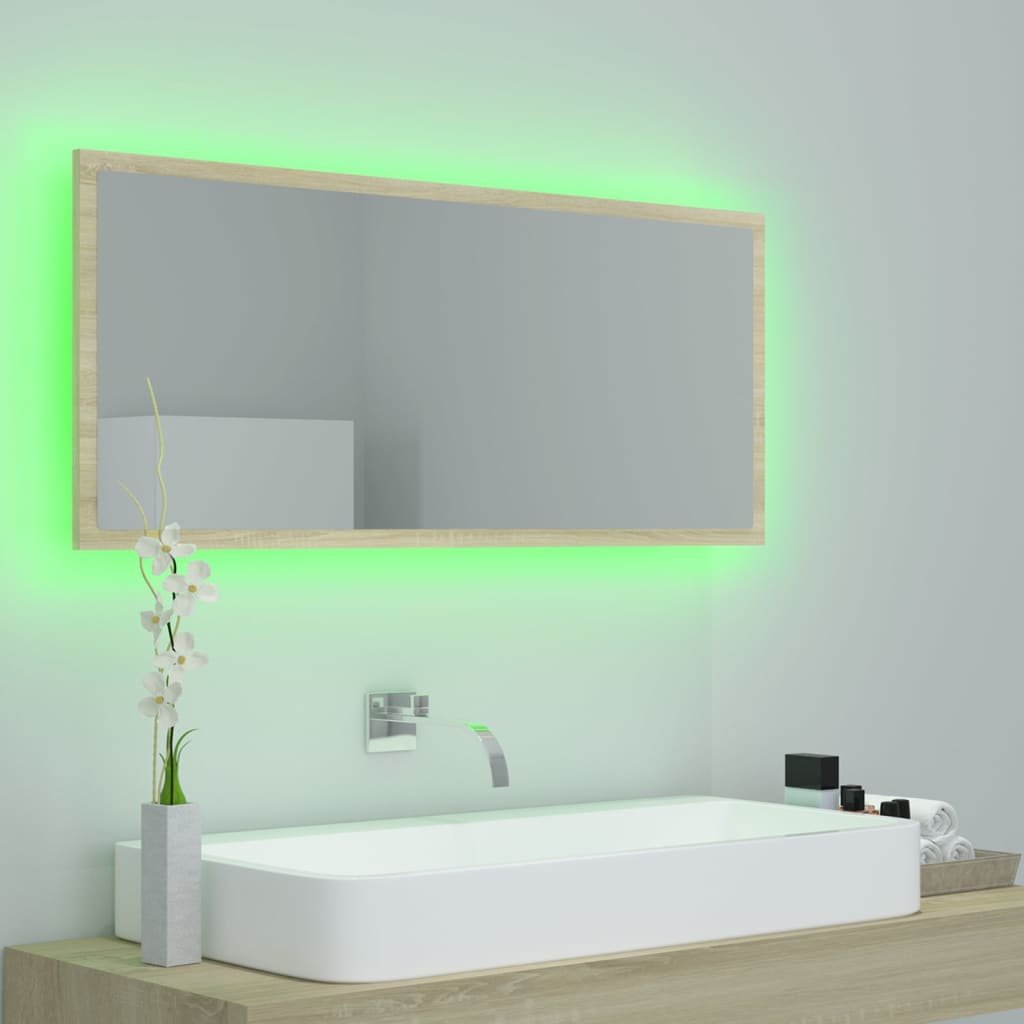 Baderomsspeil LED Sonoma Eik 100x8,5x37 cm akryl