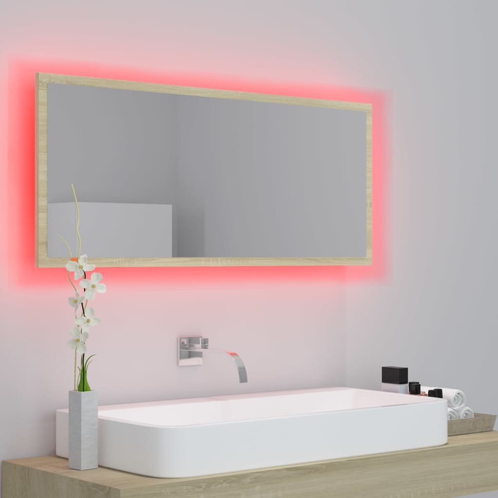 Baderomsspeil LED Sonoma Eik 100x8,5x37 cm akryl