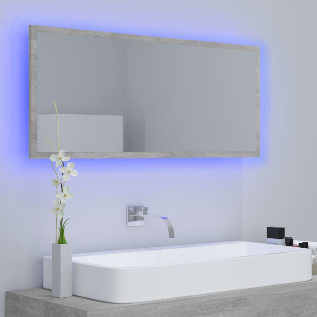 Baderomsspeil LED Betonggrå 100x8,5x37 cm akryl