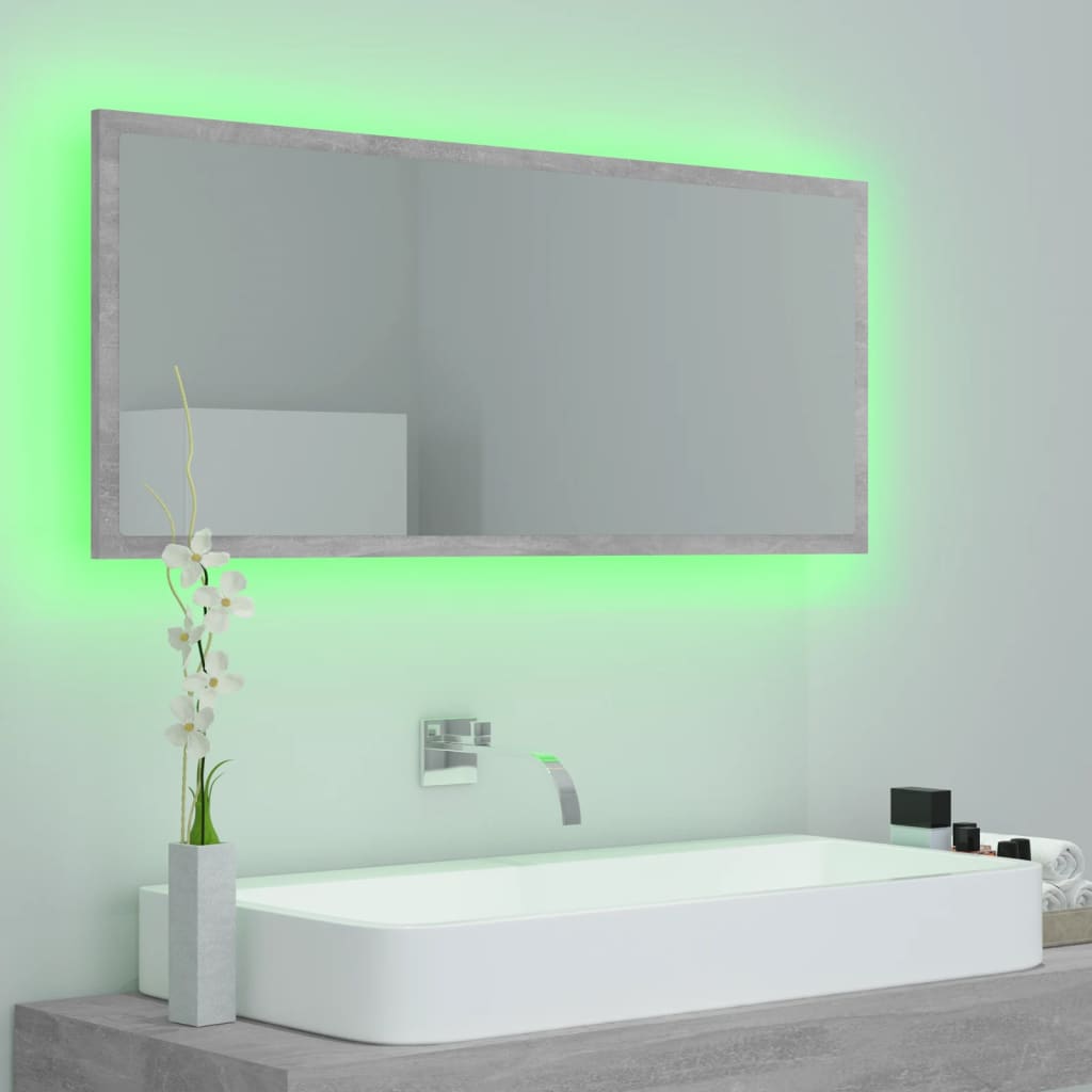 Baderomsspeil LED Betonggrå 100x8,5x37 cm akryl