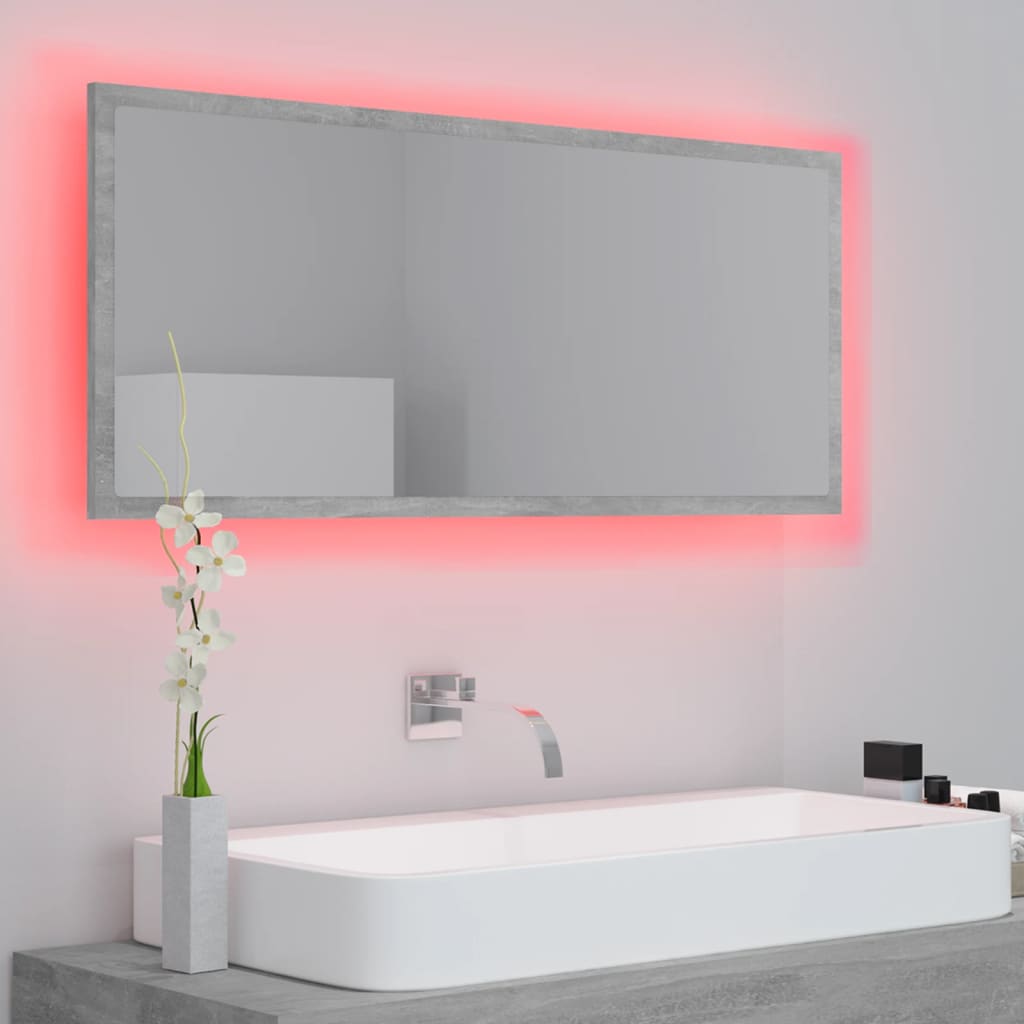 Baderomsspeil LED Betonggrå 100x8,5x37 cm akryl