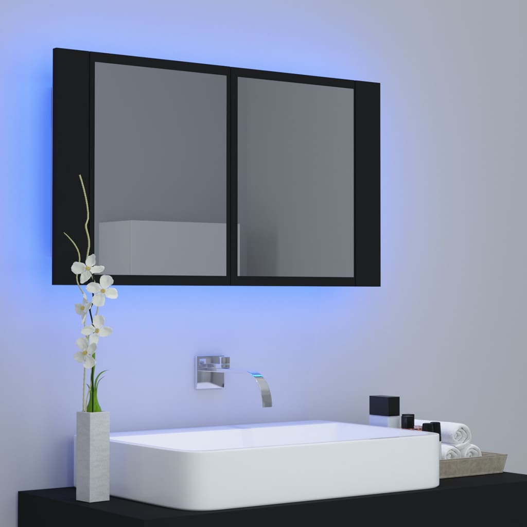 Baderomsspeil LED Skap Svart 80x12x45 cm akryl