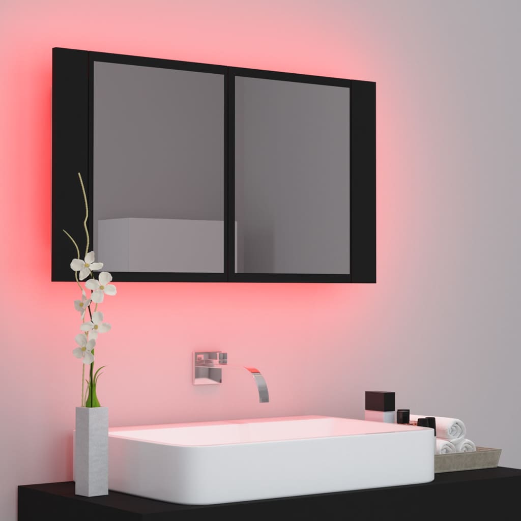 Baderomsspeil LED Skap Svart 80x12x45 cm akryl