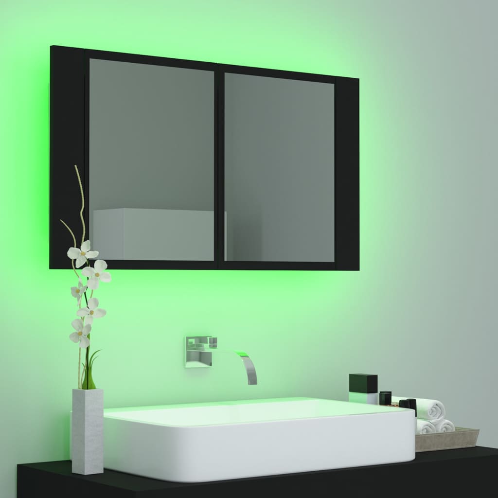 Baderomsspeil LED Skap Svart 80x12x45 cm akryl