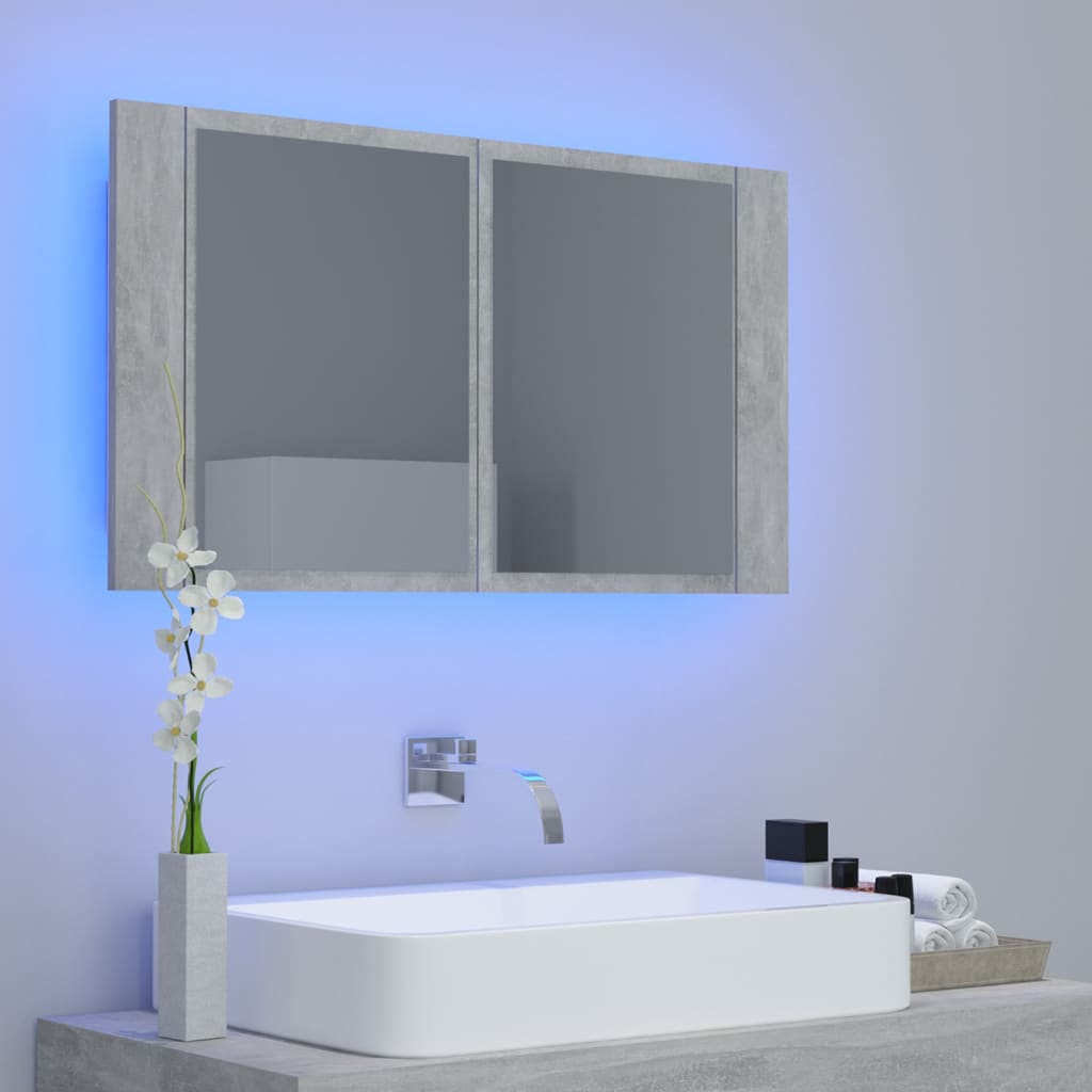 Baderomsspeil LED Speilskap Betonggrå 80x12x45 cm akryl