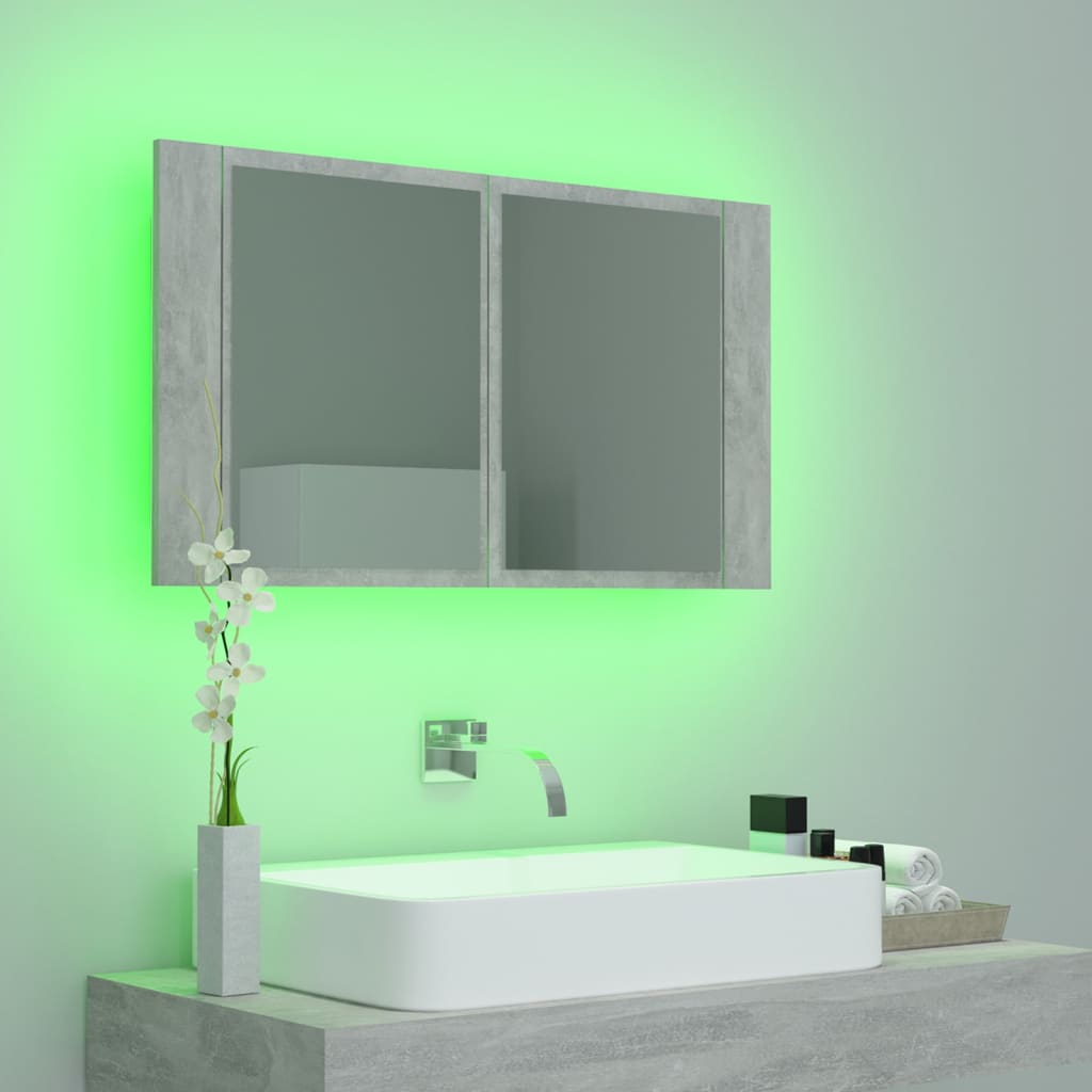 Baderomsspeil LED Speilskap Betonggrå 80x12x45 cm akryl