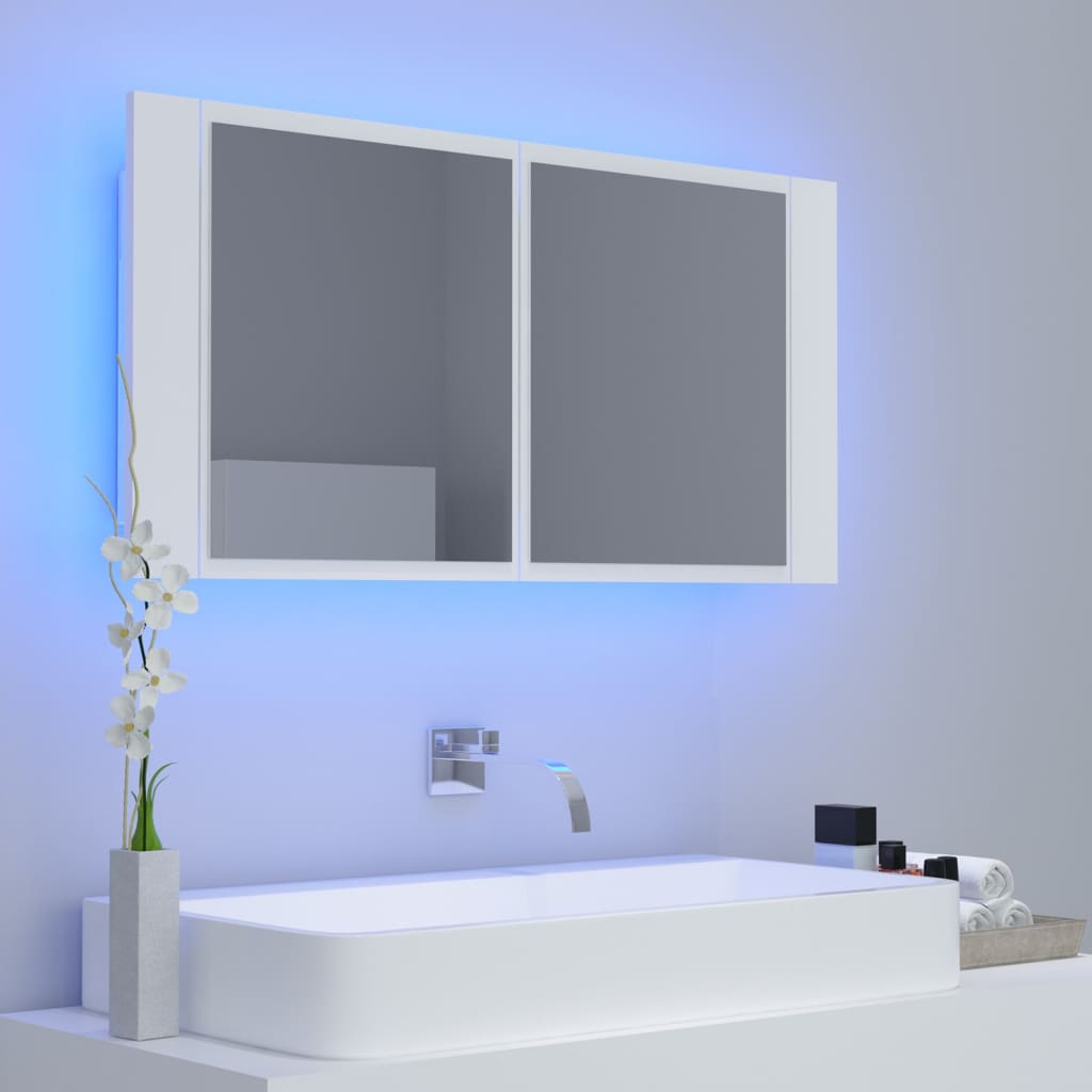 LED-speilskap til baderom hvit 90x12x45 cm akryl
