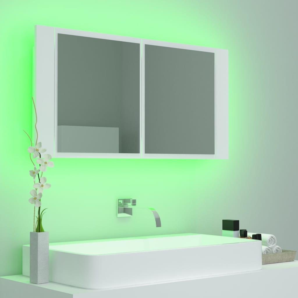 LED-speilskap til baderom hvit 90x12x45 cm akryl