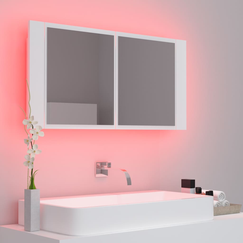 LED-speilskap til baderom hvit 90x12x45 cm akryl