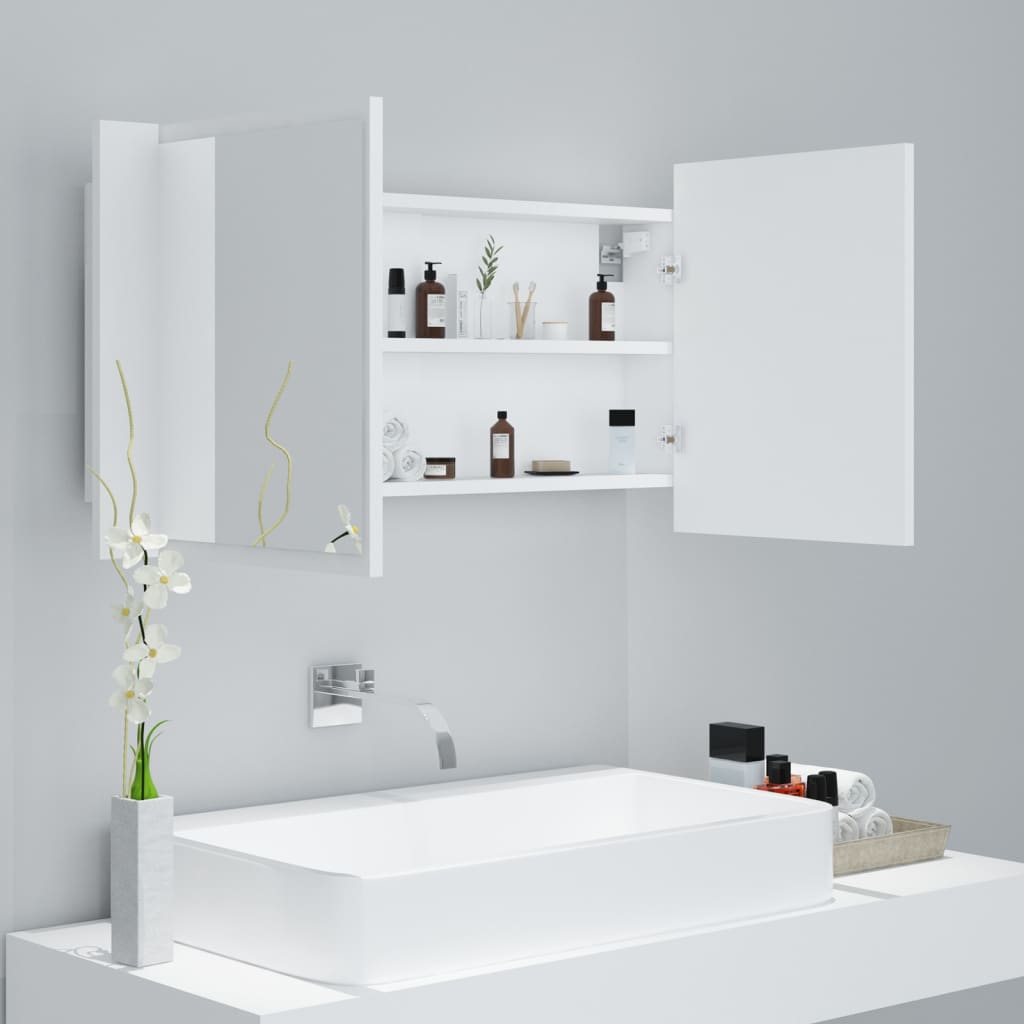 LED-speilskap til baderom hvit 90x12x45 cm akryl
