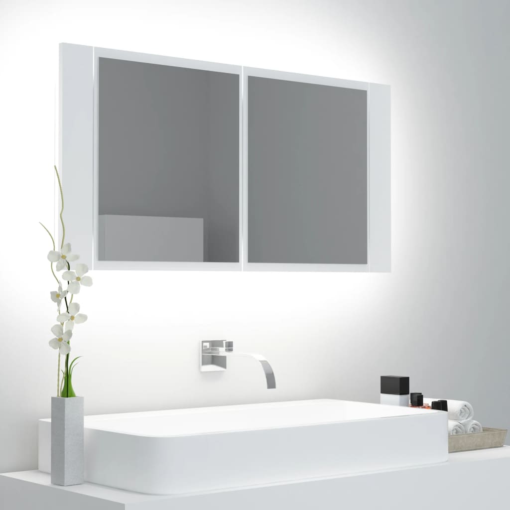 LED-speilskap til baderom hvit 90x12x45 cm akryl