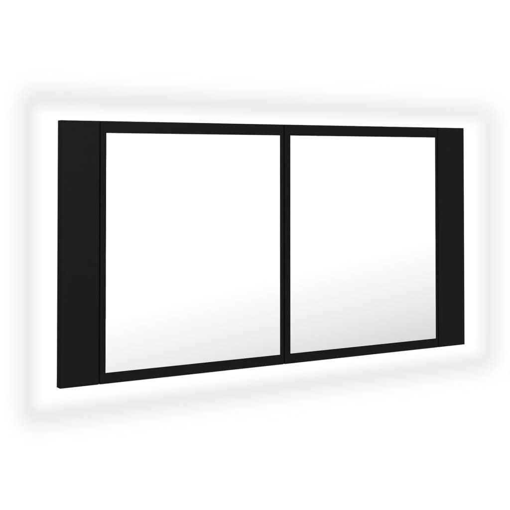 Baderomsspeil LED Speilskap til baderom Svart 90x12x45 cma kryl