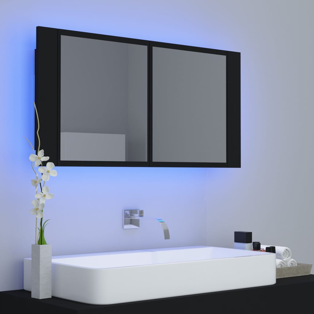 Baderomsspeil LED Speilskap til baderom Svart 90x12x45 cma kryl