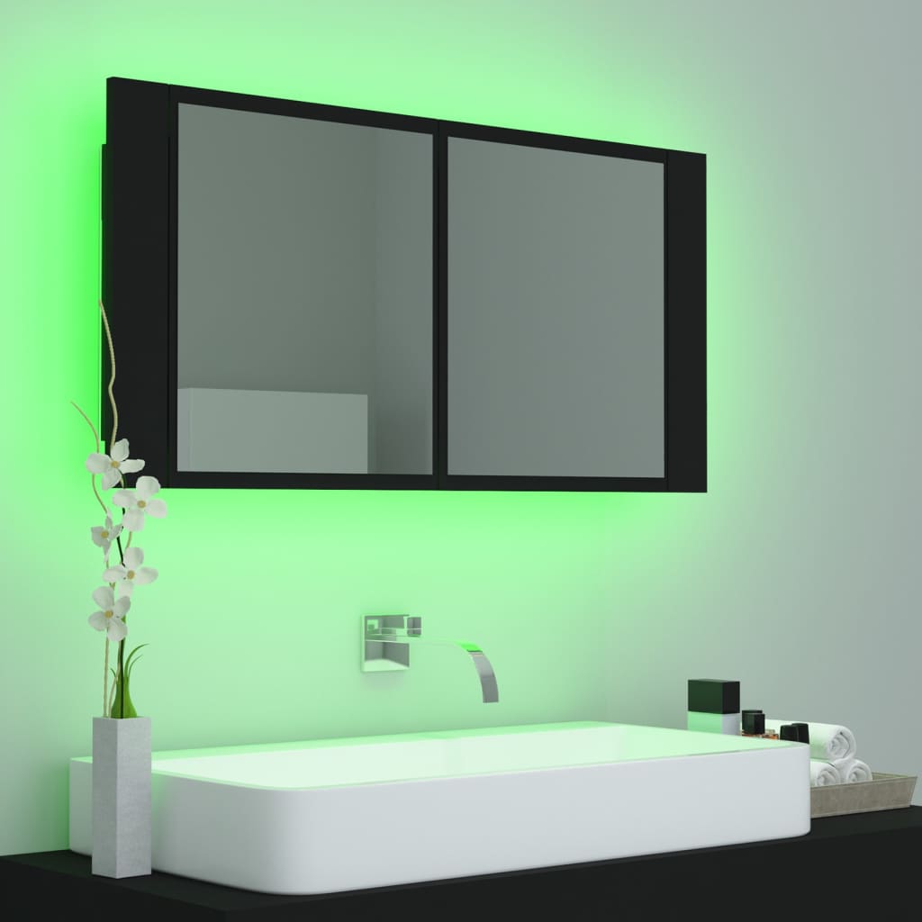 Baderomsspeil LED Speilskap til baderom Svart 90x12x45 cma kryl