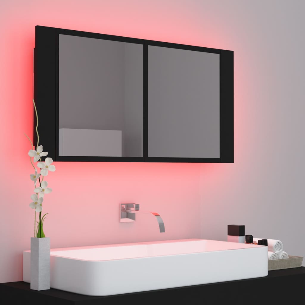 Baderomsspeil LED Speilskap til baderom Svart 90x12x45 cma kryl