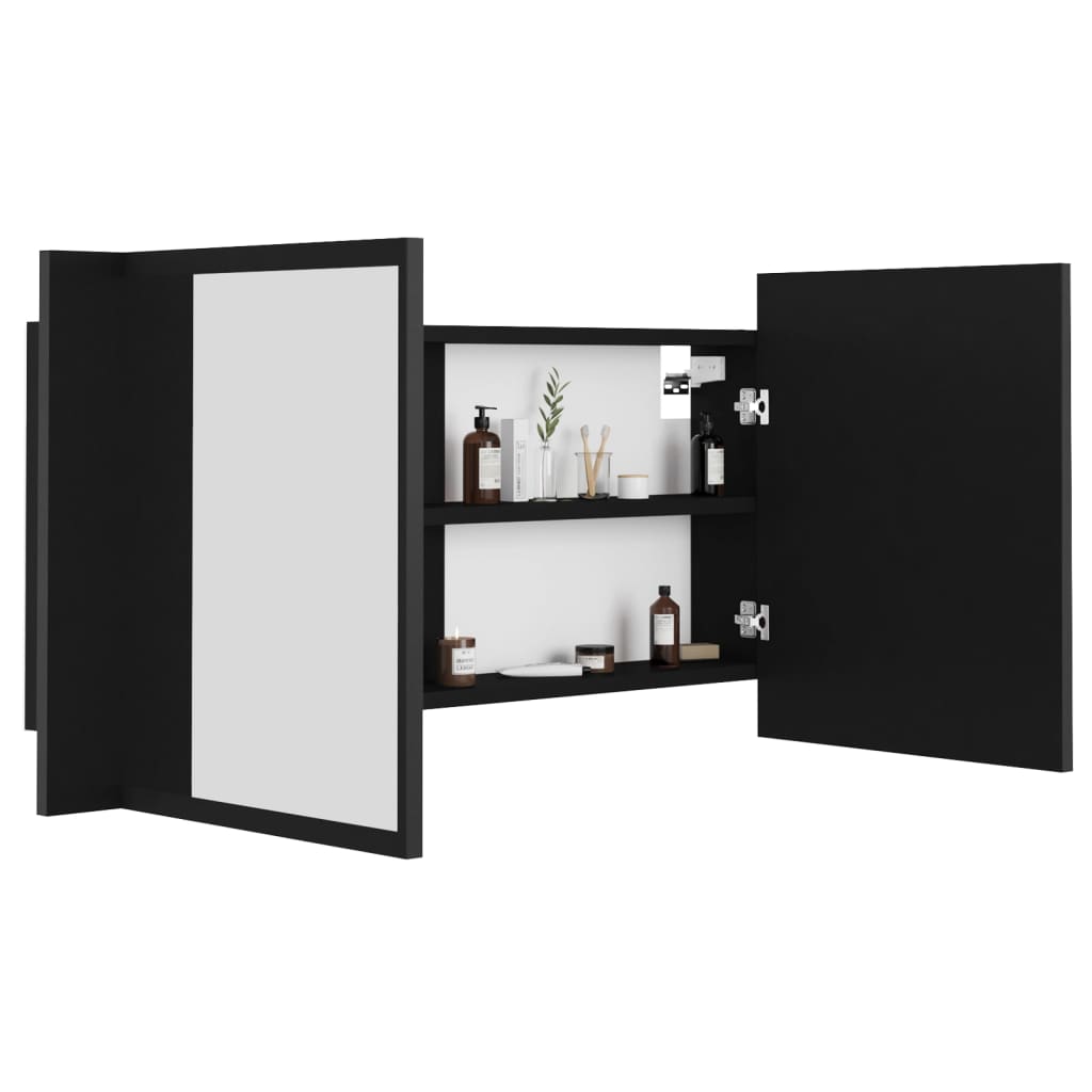 Baderomsspeil LED Speilskap til baderom Svart 90x12x45 cma kryl