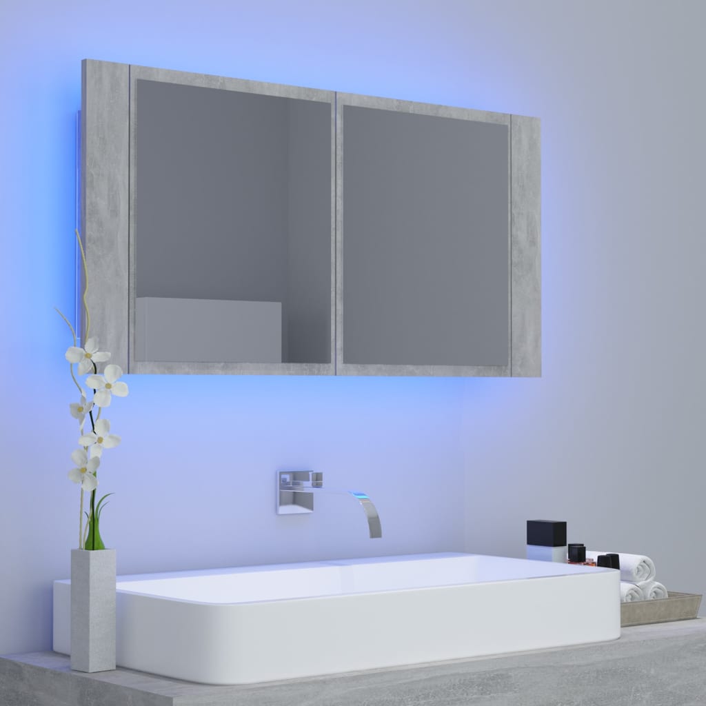 Baderomsspeil LED Skap Betonggrå 90x12x45 cm akryl