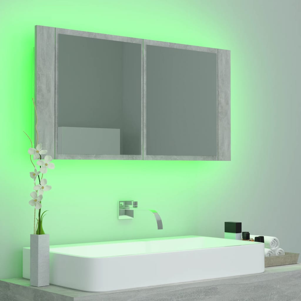 Baderomsspeil LED Skap Betonggrå 90x12x45 cm akryl