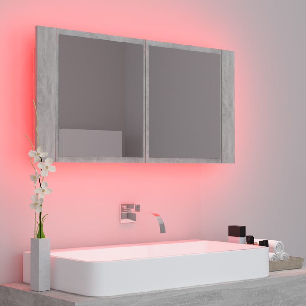 Baderomsspeil LED Skap Betonggrå 90x12x45 cm akryl