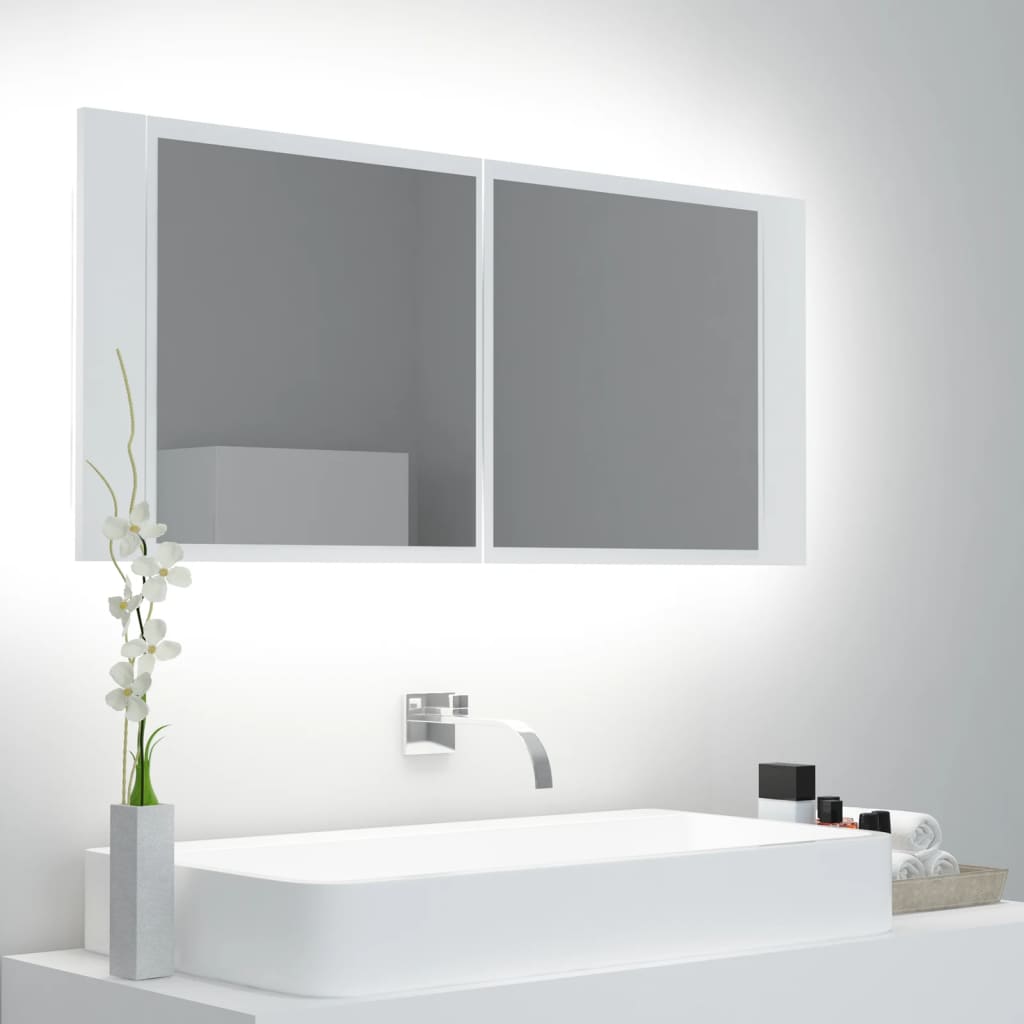 Baderomsspeil LED Skap Hvit 100x12x45 cm akryl