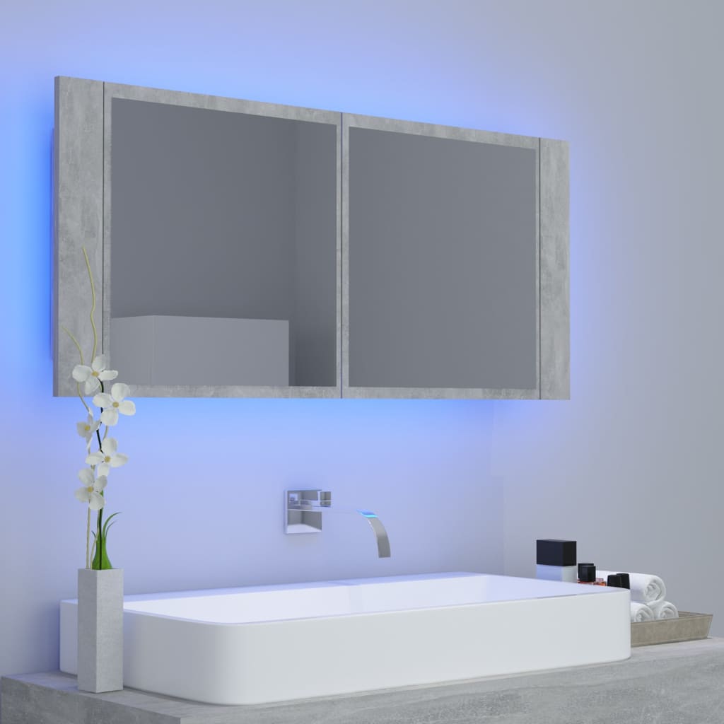 Baderomsspeil LED Skap Betonggrå 100x12x45 cm akryl