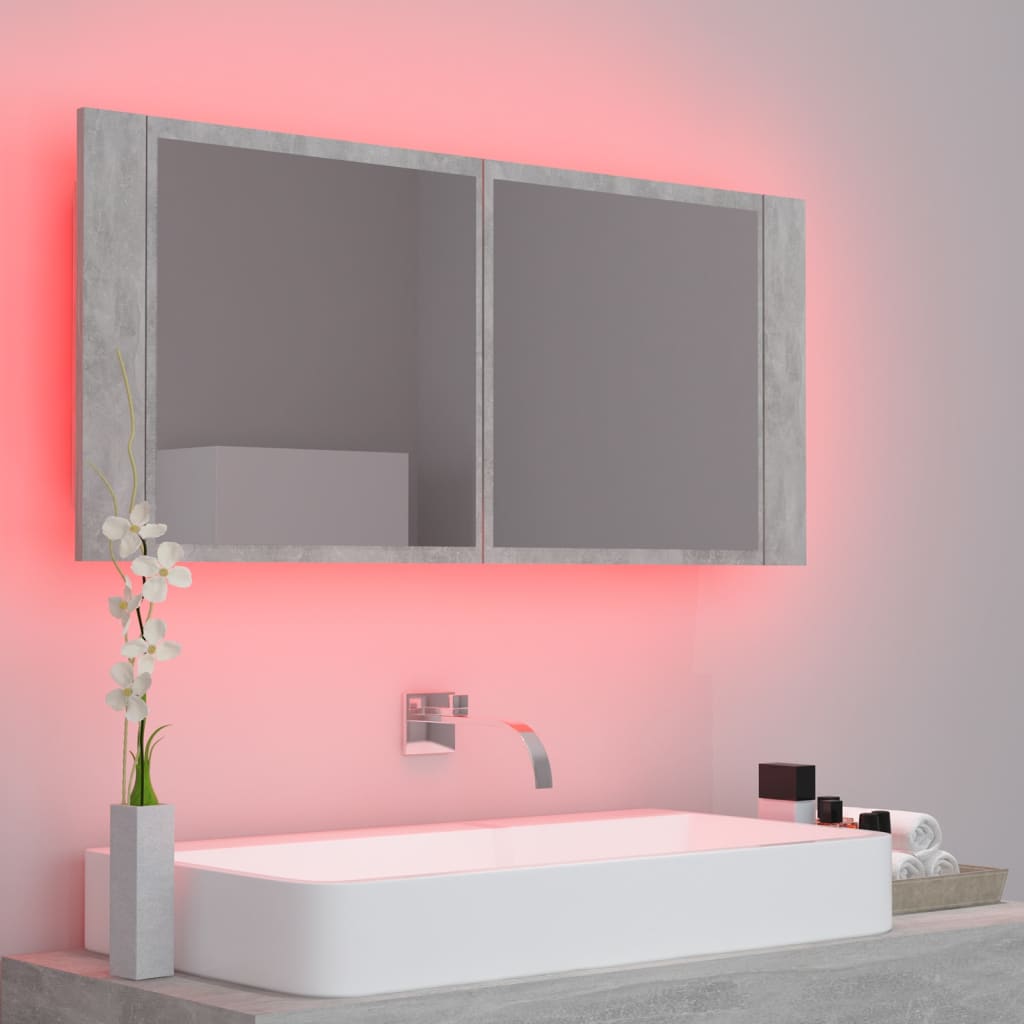 Baderomsspeil LED Skap Betonggrå 100x12x45 cm akryl