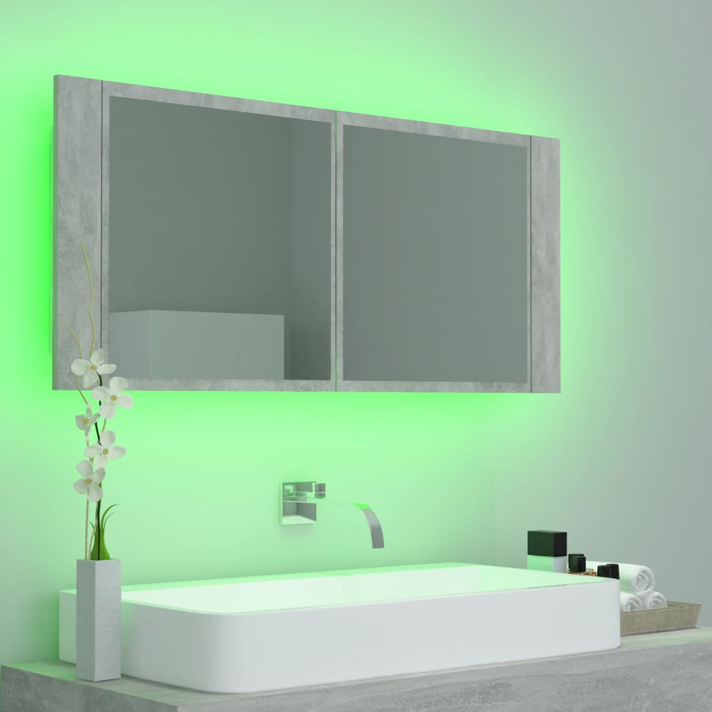 Baderomsspeil LED Skap Betonggrå 100x12x45 cm akryl