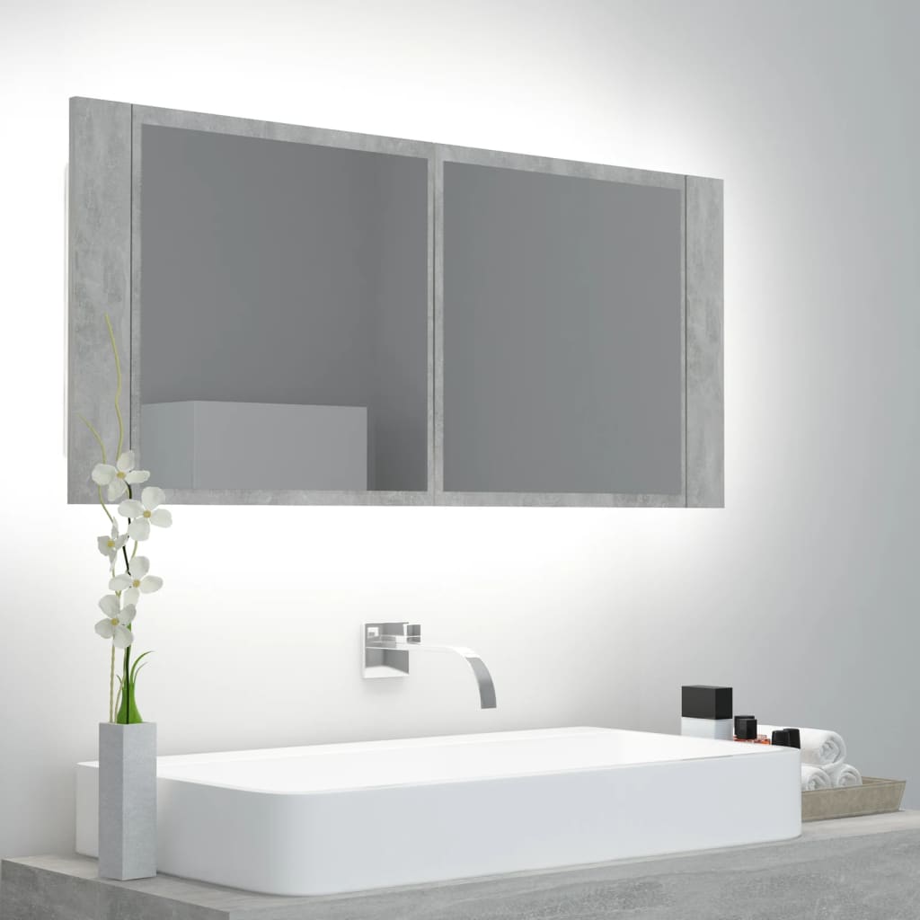 Baderomsspeil LED Skap Betonggrå 100x12x45 cm akryl