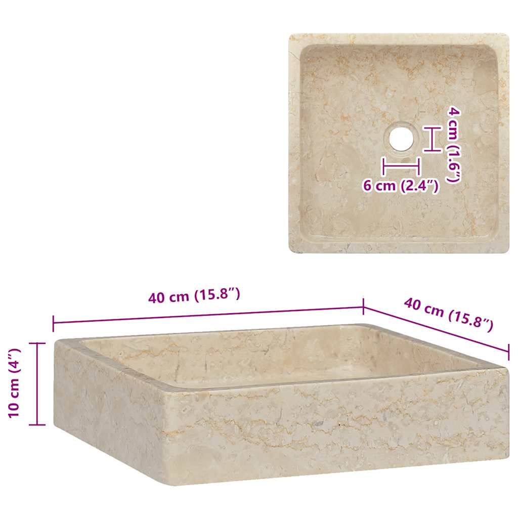 Baderomsvask 40x40x10 cm marmor kremhvit
