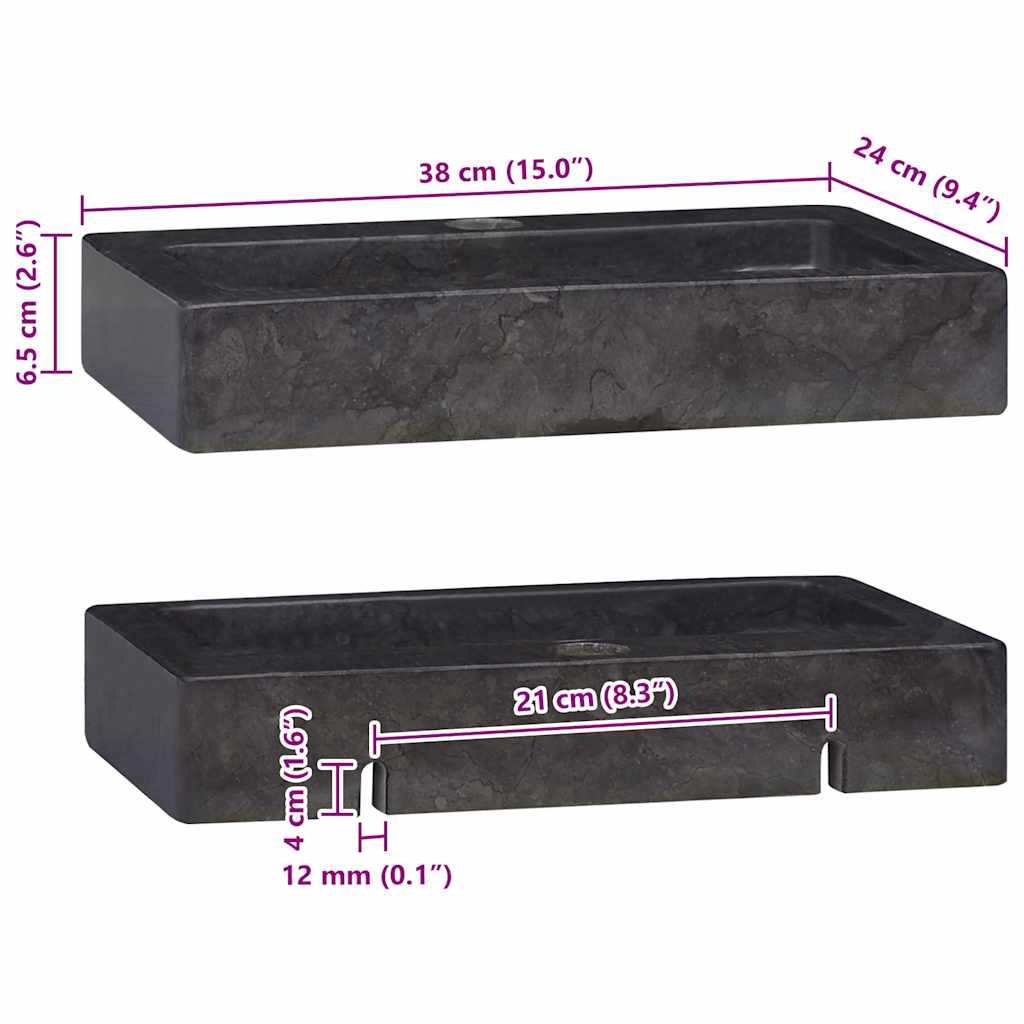 Baderomsvask 38x24x6,5 cm marmor Svart