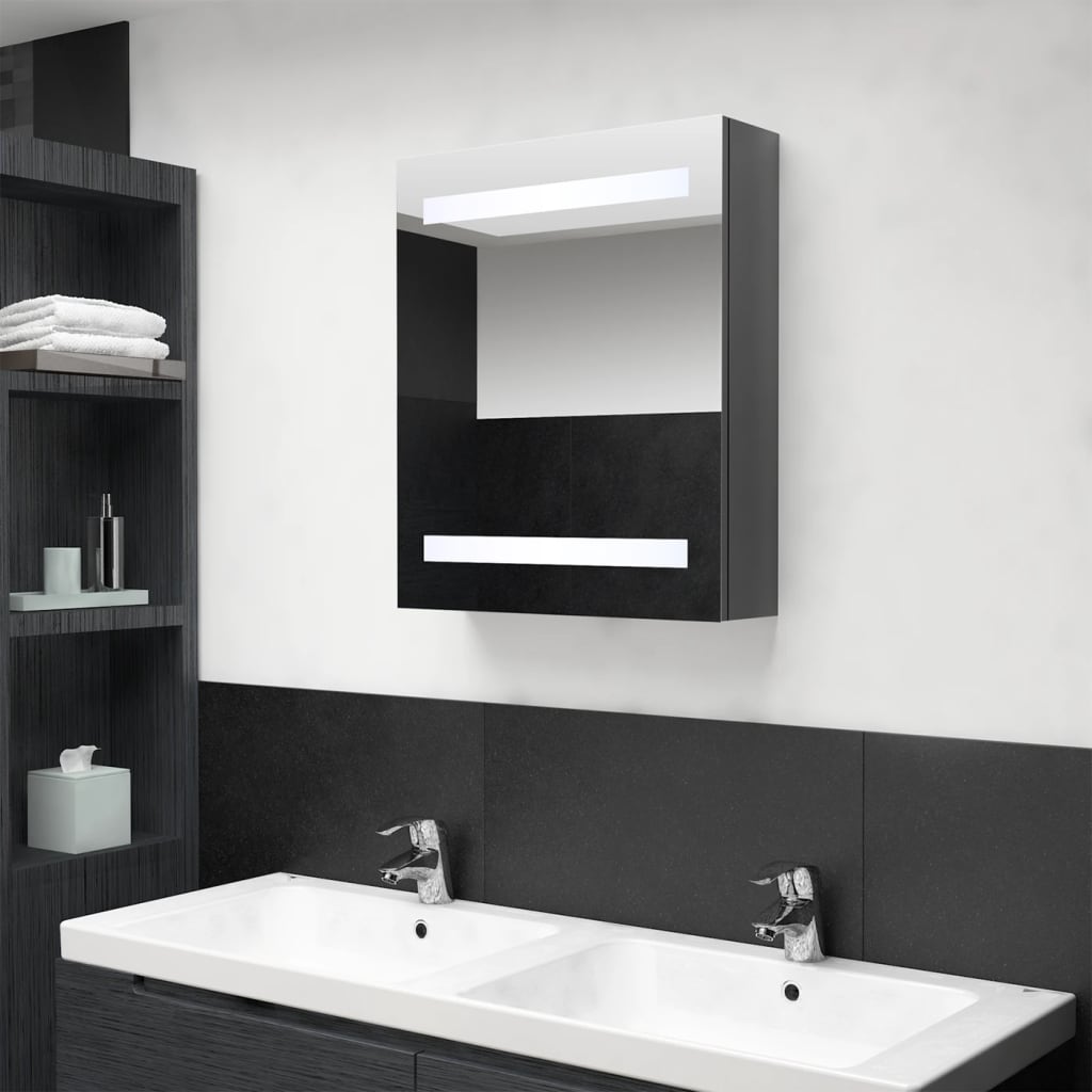 Baderomsspeil LED Speilskap til bad blank Grå 50x14x60 cm
