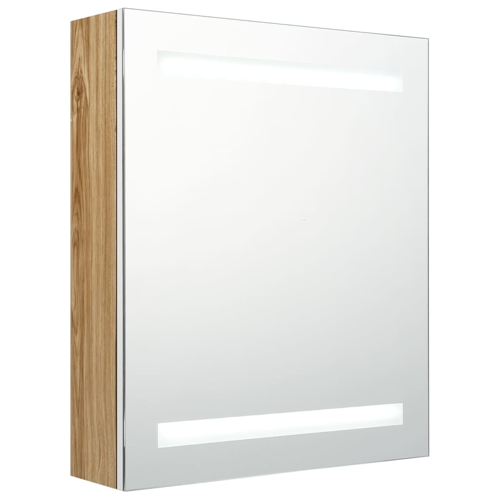 Baderomsspeil LED Speilskap til bad Hvit og Eik 50x14x60 cm