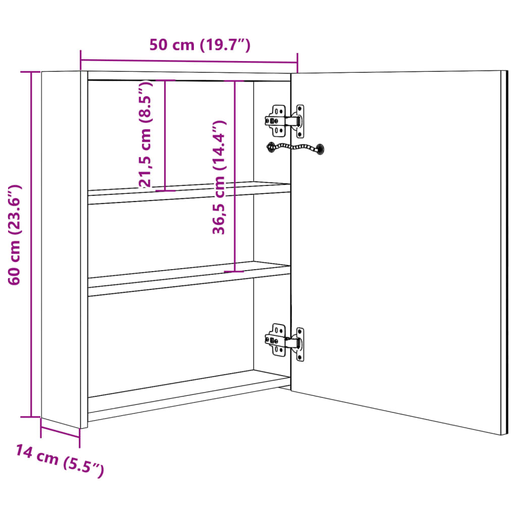 Baderomsspeil LED Speilskap til bad blank Hvit 50x14x60 cm