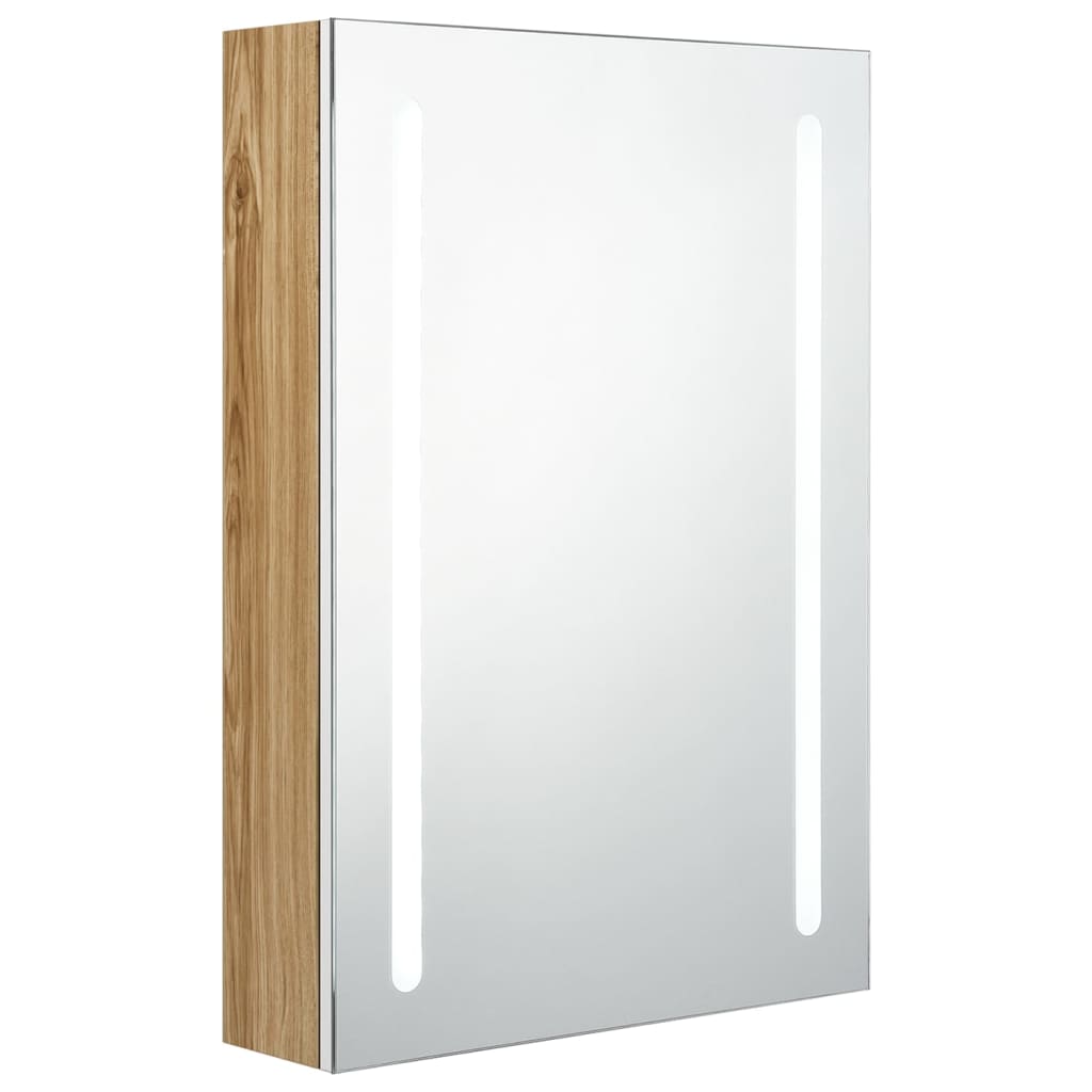 Baderomsspeil LED Speilskap til bad Hvit og Eik 50x13x70 cm