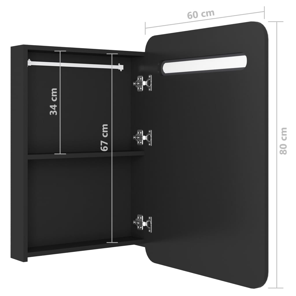 Baderomsspeil LED Speilskap til bad blank Svart 60x11x80 cm