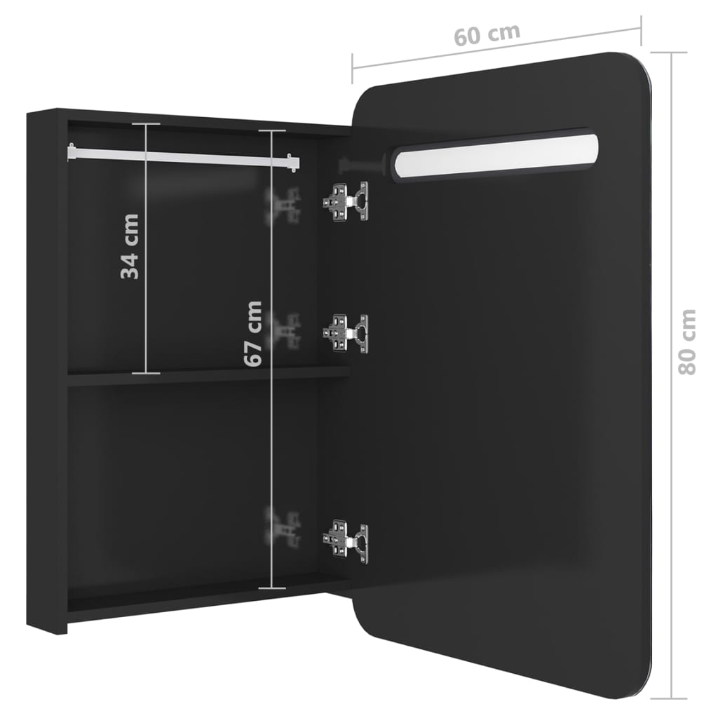 Baderomsspeil LED Speilskap til bad blank Svart 60x11x80 cm
