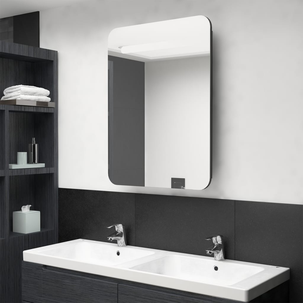 Baderomsspeil LED Speilskap til bad blank Svart 60x11x80 cm
