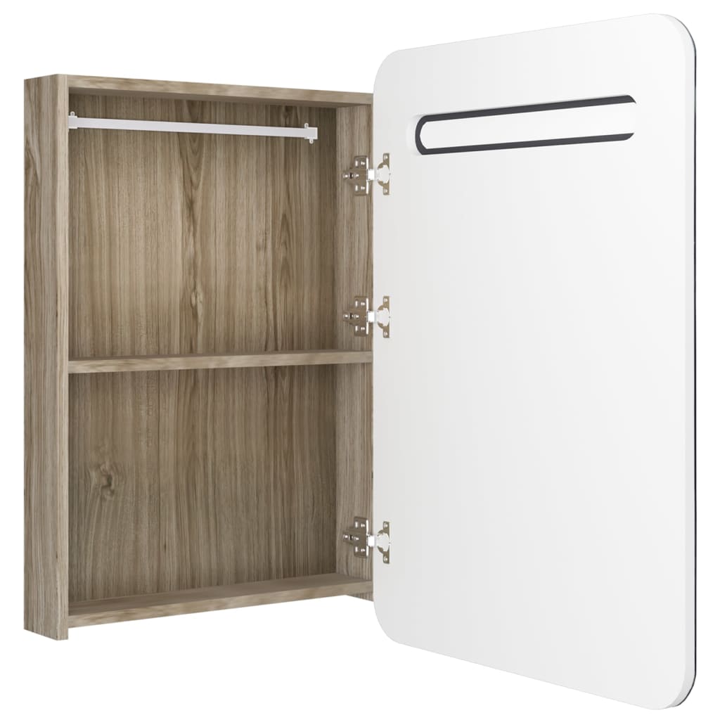 Baderomsspeil LED Speilskap til bad Hvit og Eik 60x11x80 cm