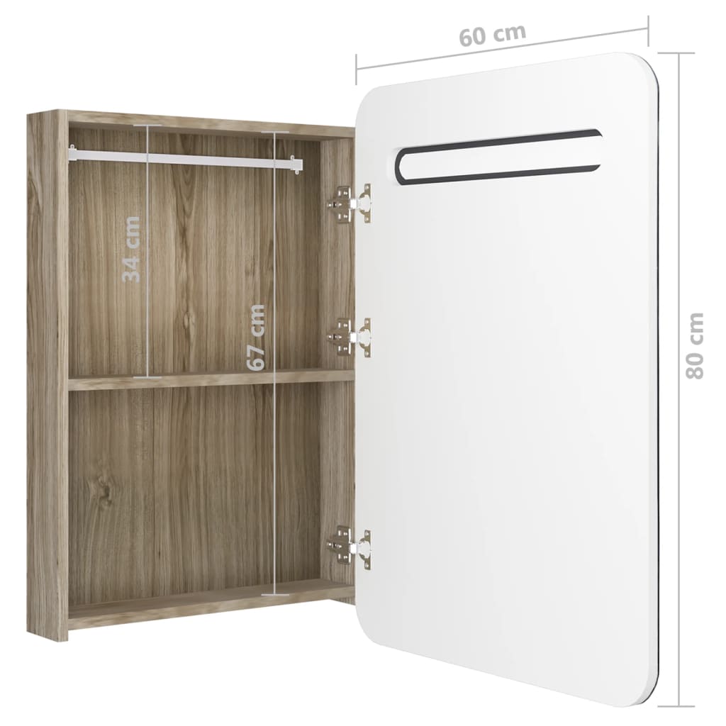 Baderomsspeil LED Speilskap til bad Hvit og Eik 60x11x80 cm