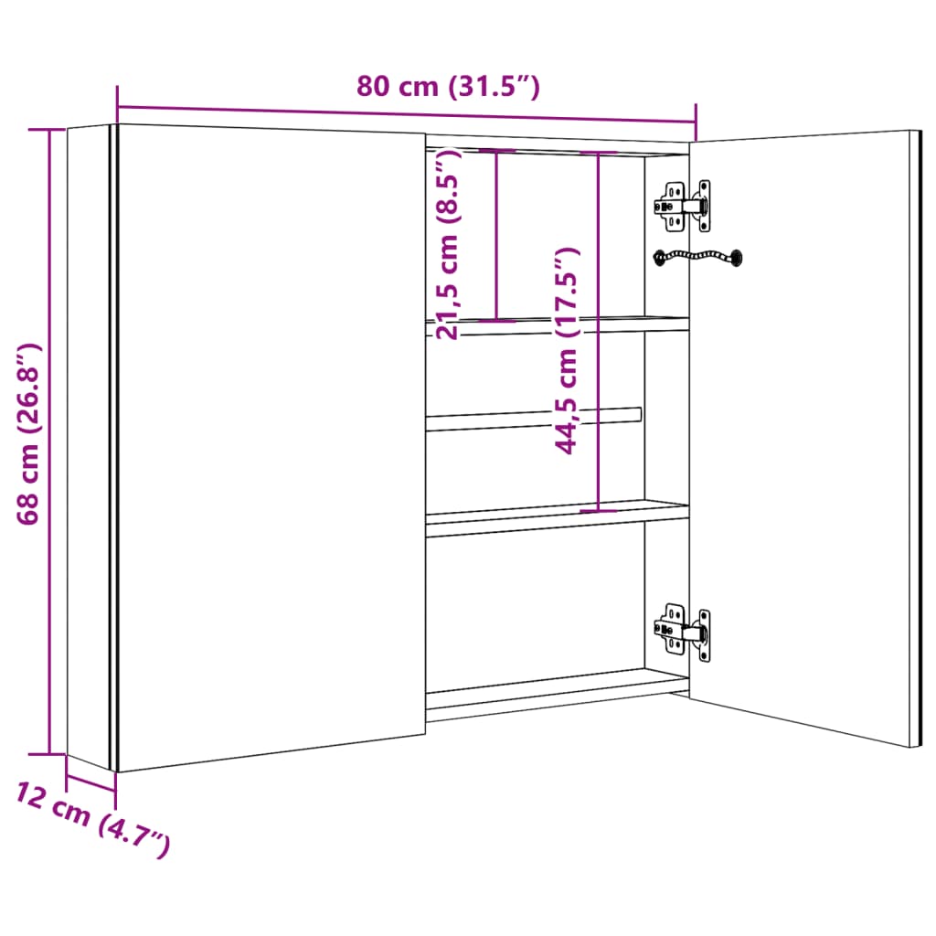 Baderomsspeil LED Speilskap til bad blank Grå 80x12x68 cm