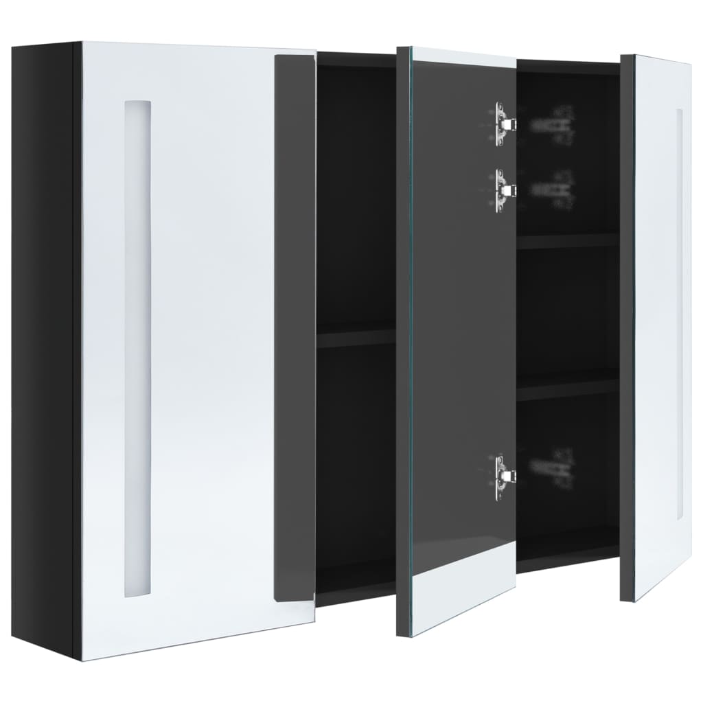 Baderomsspeil LED Speilskap til bad 89x14x62 cm skinnende Svart