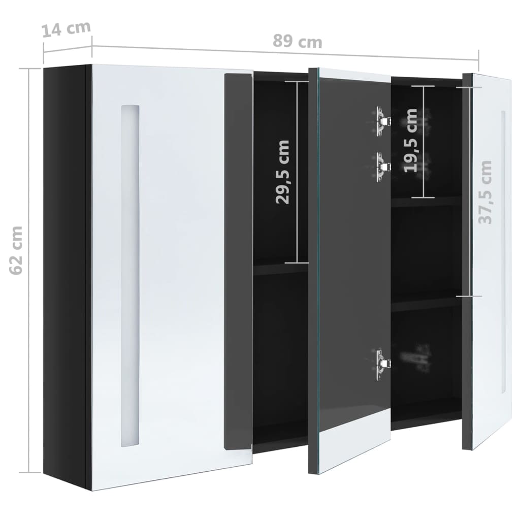 Baderomsspeil LED Speilskap til bad 89x14x62 cm skinnende Svart