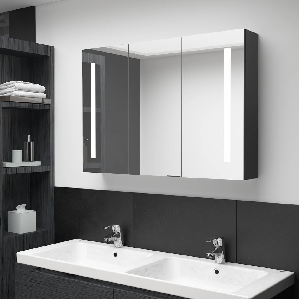 Baderomsspeil LED Speilskap til bad 89x14x62 cm skinnende Svart
