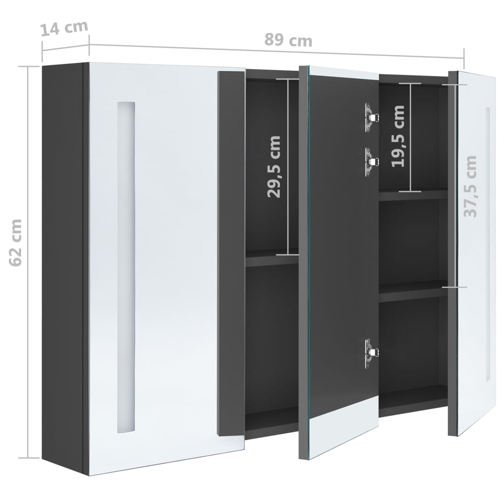 Baderomsspeil LED Speilskap til bad 89x14x62 cm grå